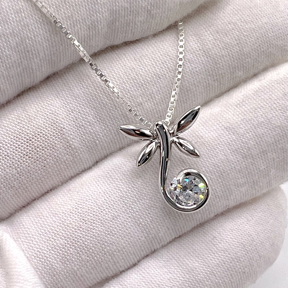 .925 Sterling Silver Dragonfly Necklace with Round Cz - Picture 2 of 14